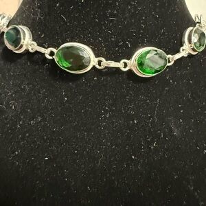 Elegant sterling Silver and natural Green Gemstone bracelet. Artisan crafted!